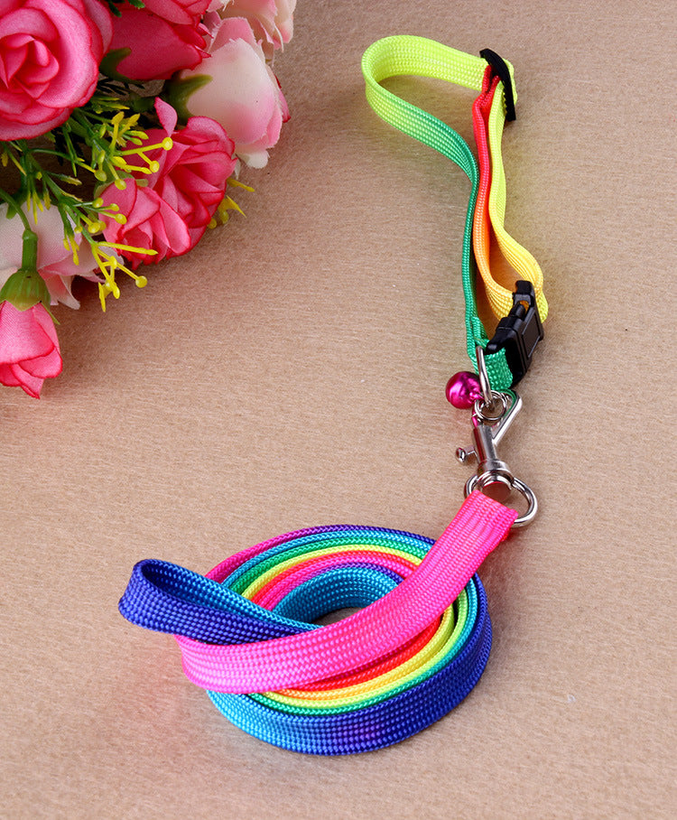 KFX-3920957 Rainbow Color Nylon Cat Leash and Dog Chain, 120cm Length, Adjustable Neck Collar 20-30cm
