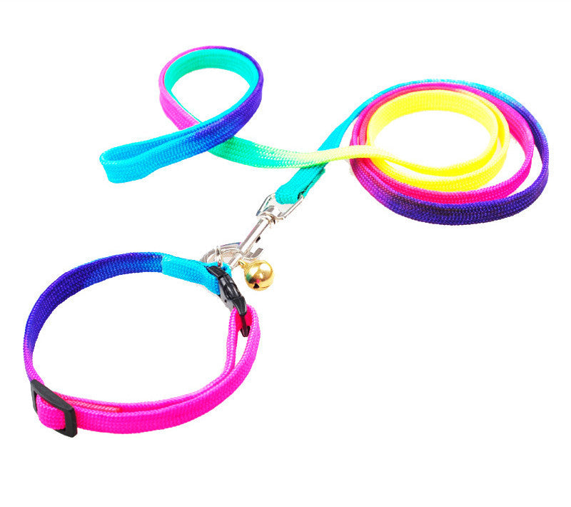 KFX-3920957 Rainbow Color Nylon Cat Leash and Dog Chain, 120cm Length, Adjustable Neck Collar 20-30cm