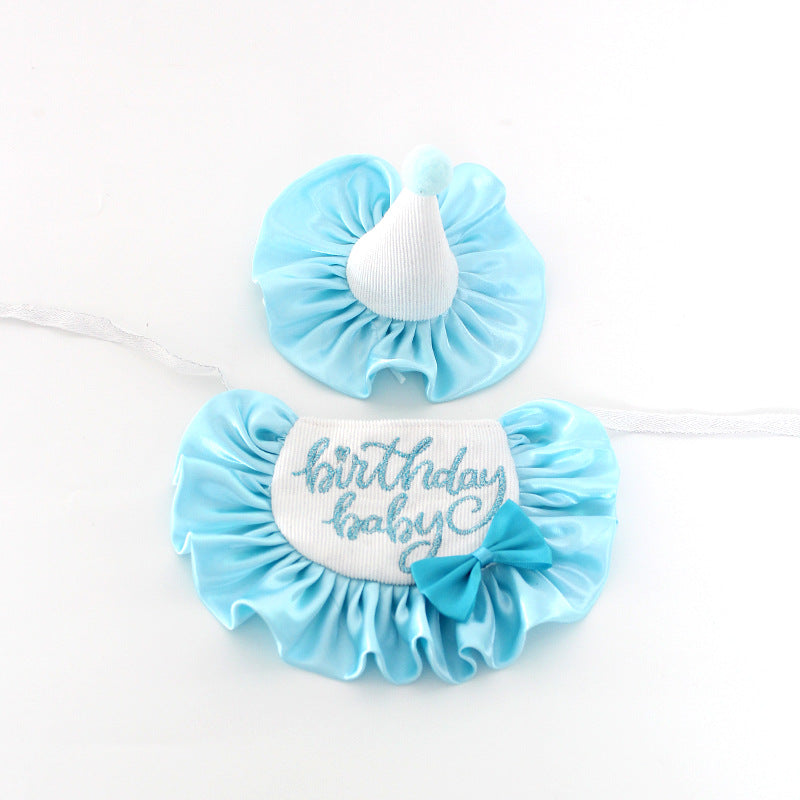 KFX-3922237 Cute Dog Birthday Bib and Hat Set with Embroidery for All Seasons