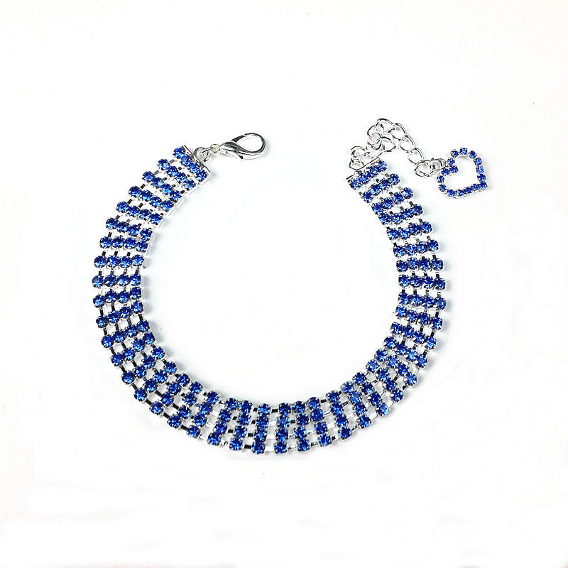 KFX-3924285 Four-Row Rhinestone Heart-Shaped Pet Collar for Dogs and Cats - Adjustable Sizes Available