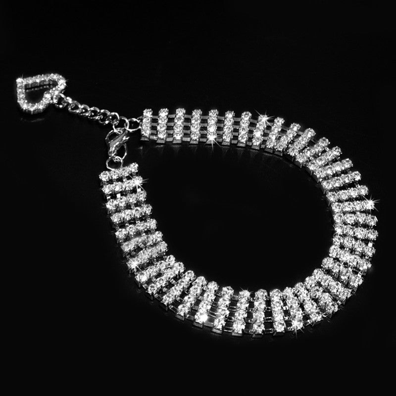 KFX-3924285 Four-Row Rhinestone Heart-Shaped Pet Collar for Dogs and Cats - Adjustable Sizes Available