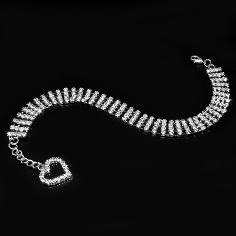 KFX-3924285 Four-Row Rhinestone Heart-Shaped Pet Collar for Dogs and Cats - Adjustable Sizes Available