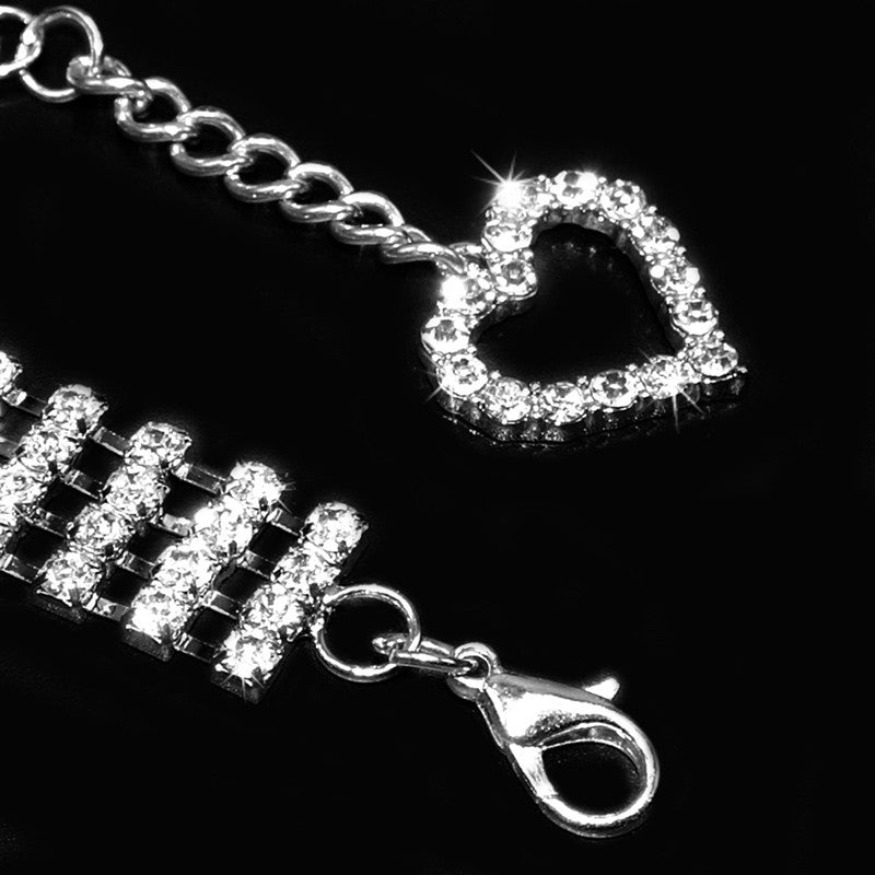 KFX-3924285 Four-Row Rhinestone Heart-Shaped Pet Collar for Dogs and Cats - Adjustable Sizes Available