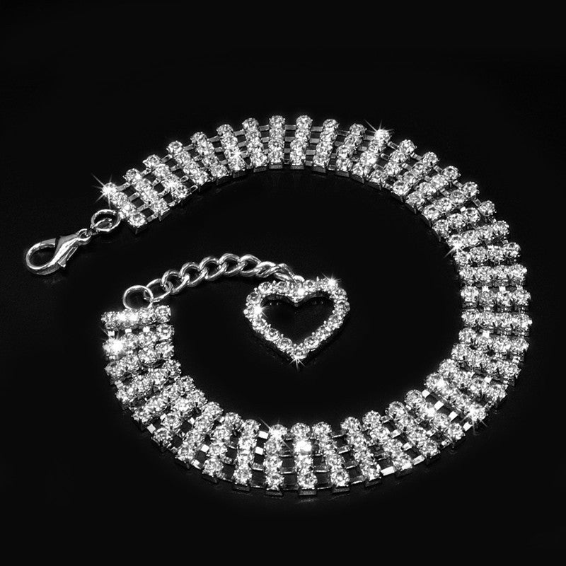 KFX-3924285 Four-Row Rhinestone Heart-Shaped Pet Collar for Dogs and Cats - Adjustable Sizes Available
