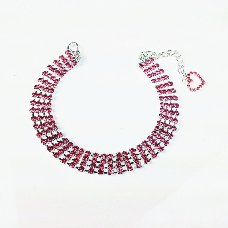 KFX-3924285 Four-Row Rhinestone Heart-Shaped Pet Collar for Dogs and Cats - Adjustable Sizes Available