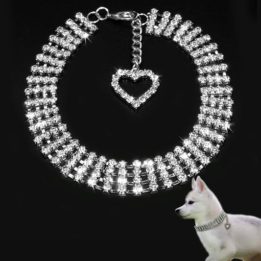 KFX-3924285 Four-Row Rhinestone Heart-Shaped Pet Collar for Dogs and Cats - Adjustable Sizes Available