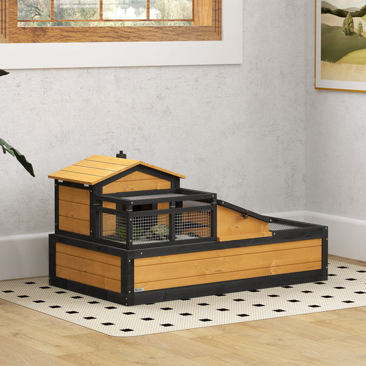 KFX-3925309 3-Room Tortoise Habitat with Balcony, Two Stories, Yellow, 44" x 25.5" x 25"