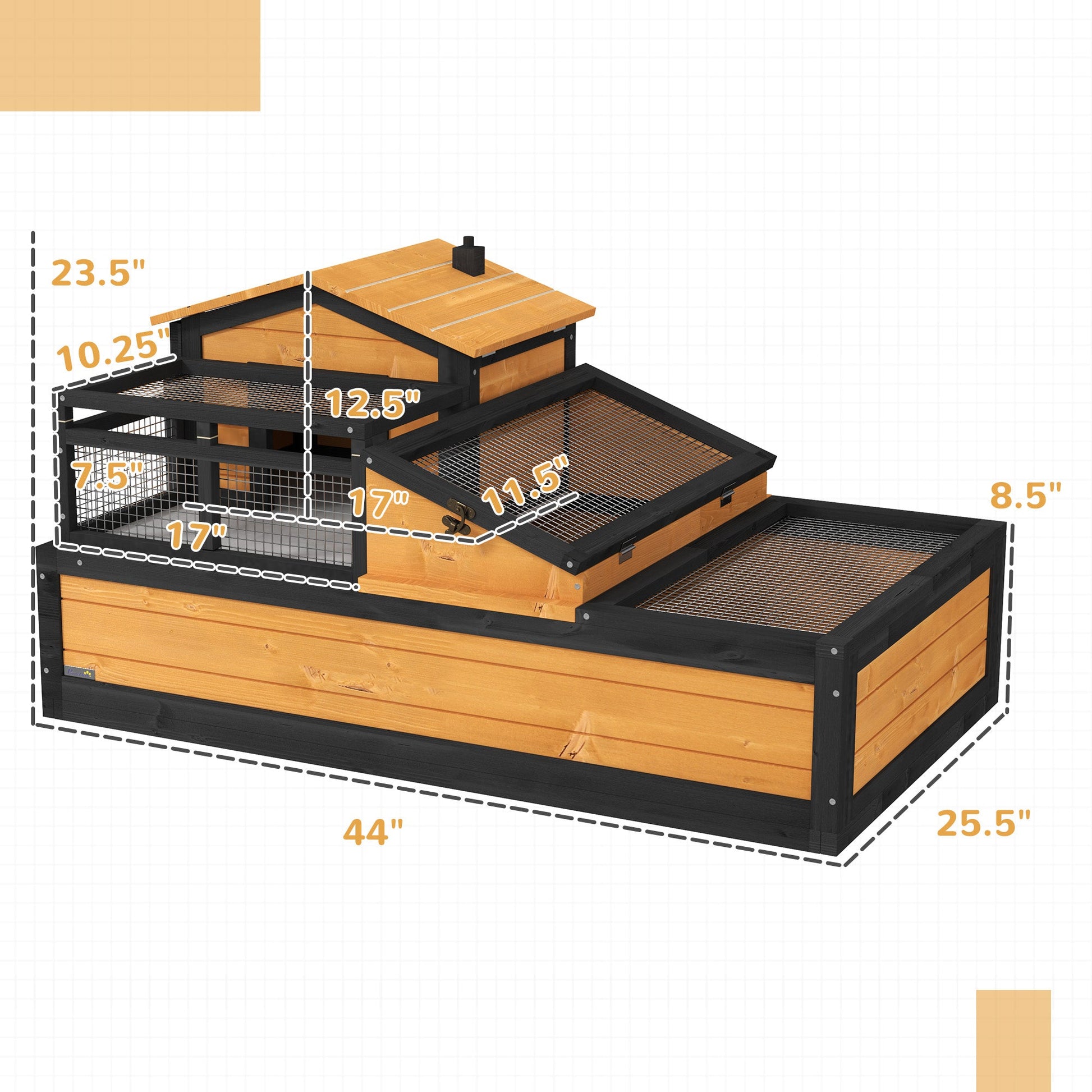 KFX-3925309 3-Room Tortoise Habitat with Balcony, Two Stories, Yellow, 44" x 25.5" x 25"