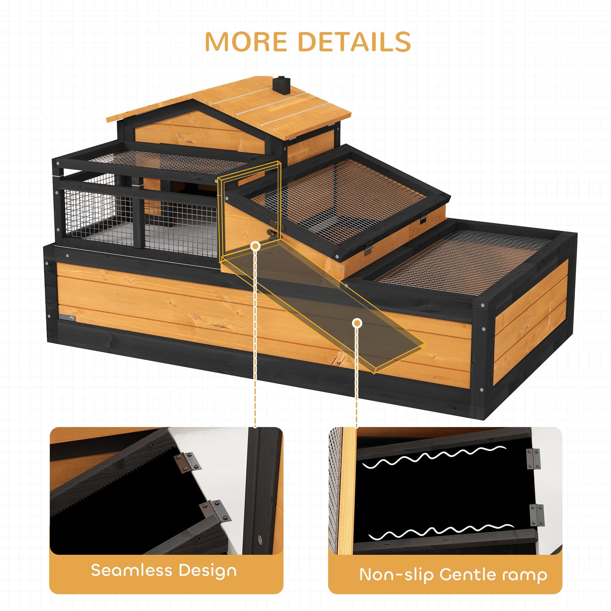 KFX-3925309 3-Room Tortoise Habitat with Balcony, Two Stories, Yellow, 44" x 25.5" x 25"