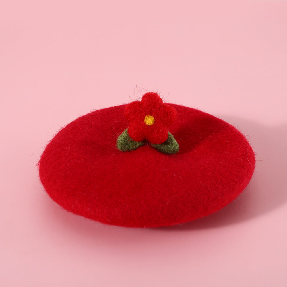 KFX-3926461 Wool Felt Flower Hat for Pets – Red, Yellow, Pink, and White Floral Styles
