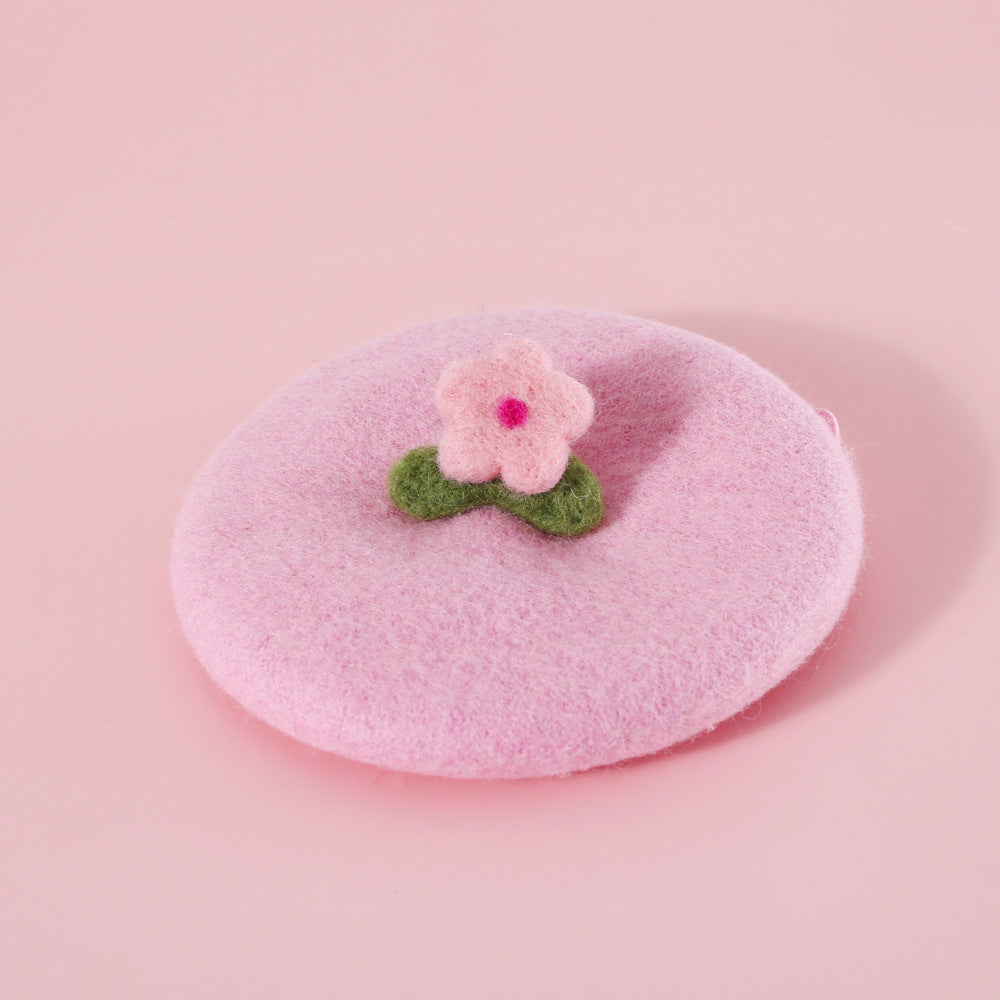 KFX-3926461 Wool Felt Flower Hat for Pets – Red, Yellow, Pink, and White Floral Styles