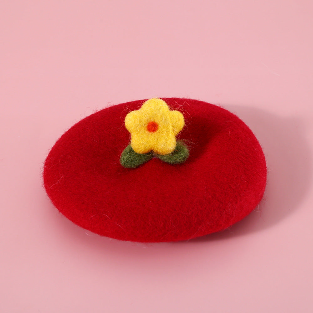 KFX-3926461 Wool Felt Flower Hat for Pets – Red, Yellow, Pink, and White Floral Styles
