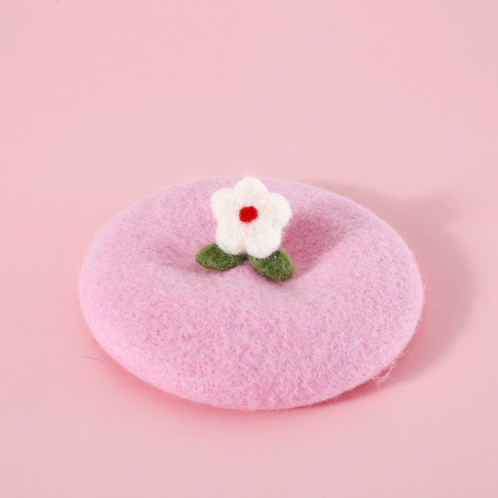 KFX-3926461 Wool Felt Flower Hat for Pets – Red, Yellow, Pink, and White Floral Styles