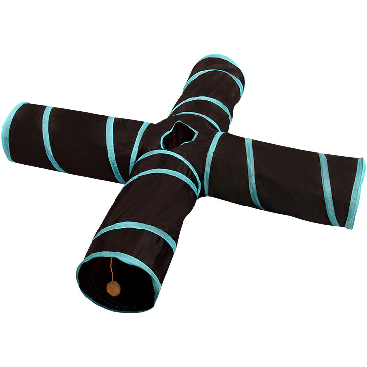 KFX-3926717 Foldable Pet Passage Toy for Cats and Small Dogs - Four-Way Design, Easy to Carry, Poly Fabric