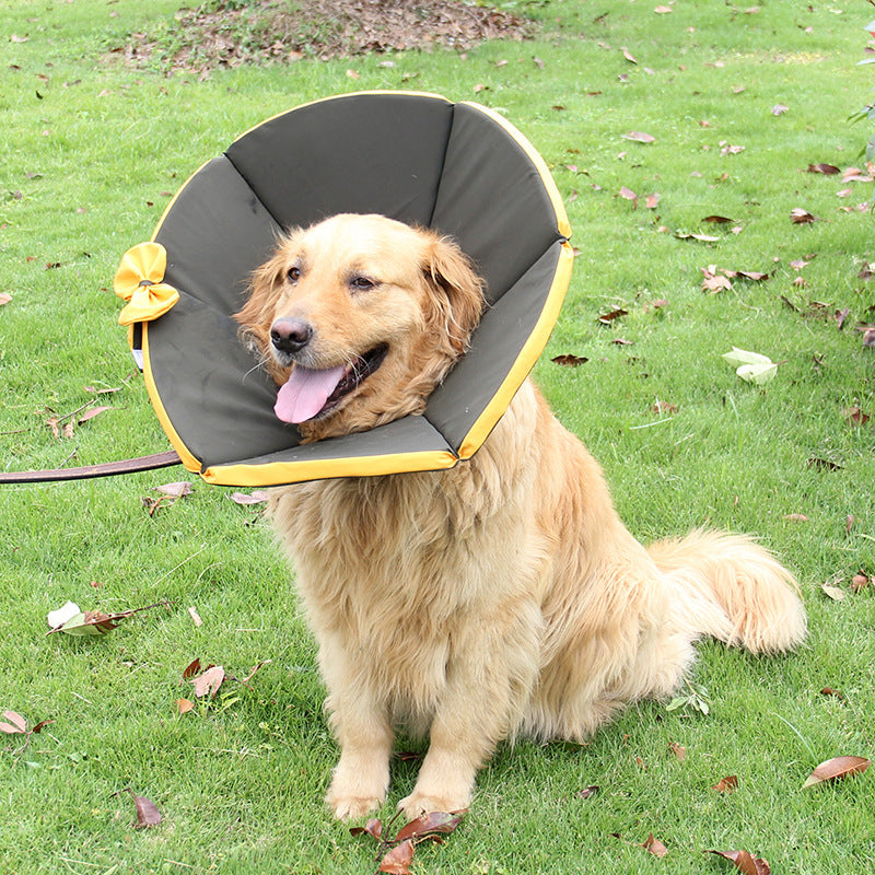 KFX-3929405 Dog Recovery Collar - Adjustable Cloth Elizabethan Cone for Comfort in Yellow, Black, Pink, Gray (Sizes XS-XXXL)