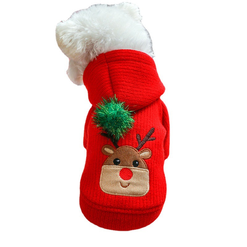 KFX-3929789 Warm Elk Design Dog Skirt and Hoodie Outfit - Stylish Polyester Dog Apparel for Winter