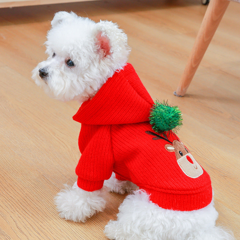 KFX-3929789 Warm Elk Design Dog Skirt and Hoodie Outfit - Stylish Polyester Dog Apparel for Winter