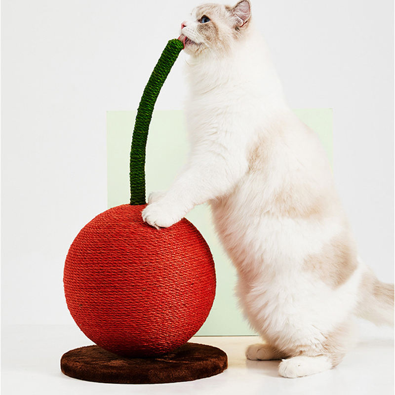 KFX-3930685 Cherry Cat Climbing Scratching Post with Natural Sisal & Plush Toy