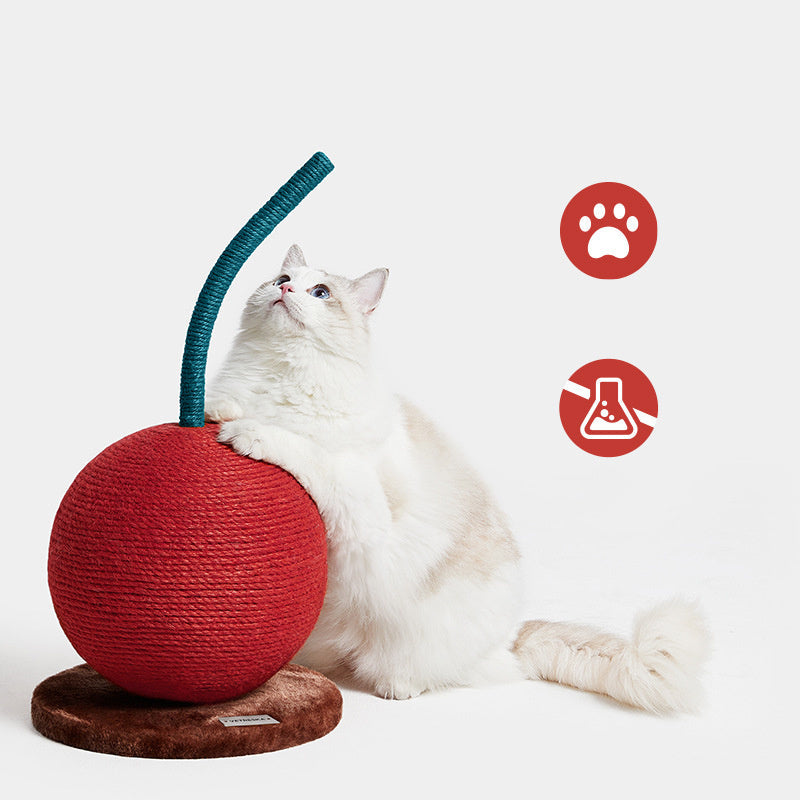 KFX-3930685 Cherry Cat Climbing Scratching Post with Natural Sisal & Plush Toy
