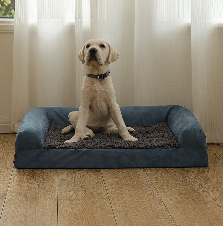 KFX-3931453 Waterproof Removable Suede Cotton Fleece Kennel in Coffee, Navy, and Silver - Multiple Sizes Available