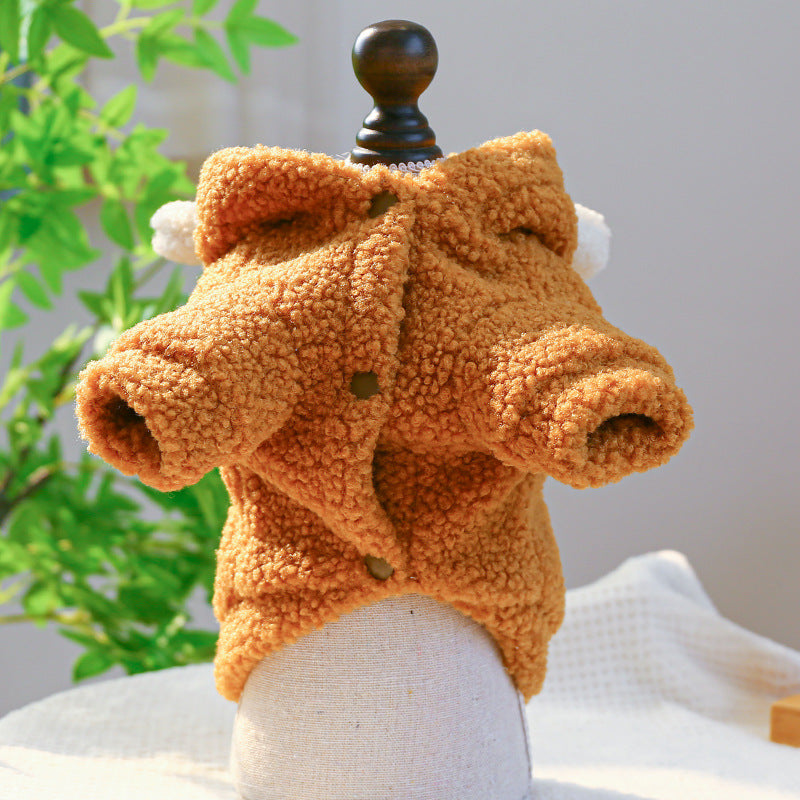 KFX-3932477 Cozy Lambswool Round Bear Hoodie for Pets in Multiple Sizes