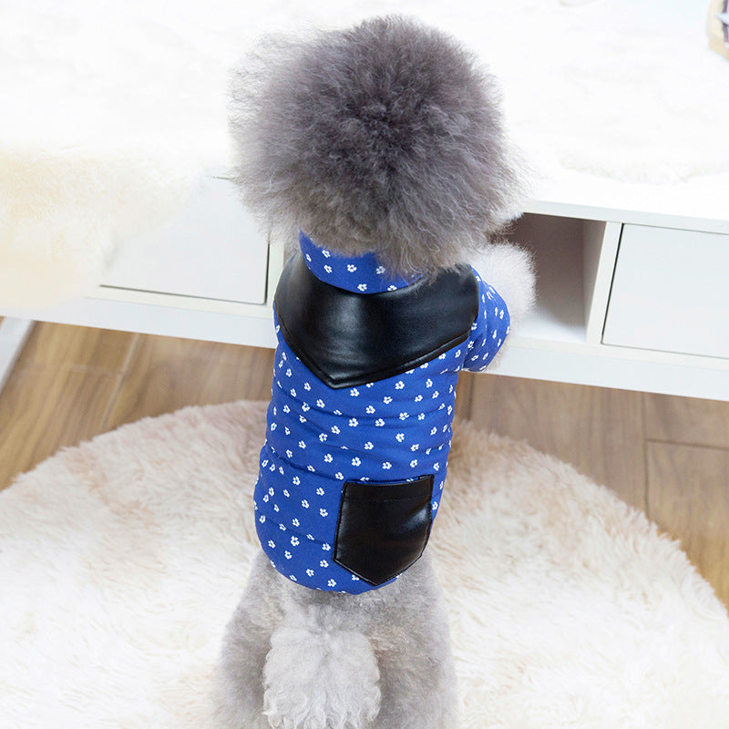 KFX-3933757 Casual Dog Jumpsuit with Leather Stitching and Plush Lining in Khaki and Blue