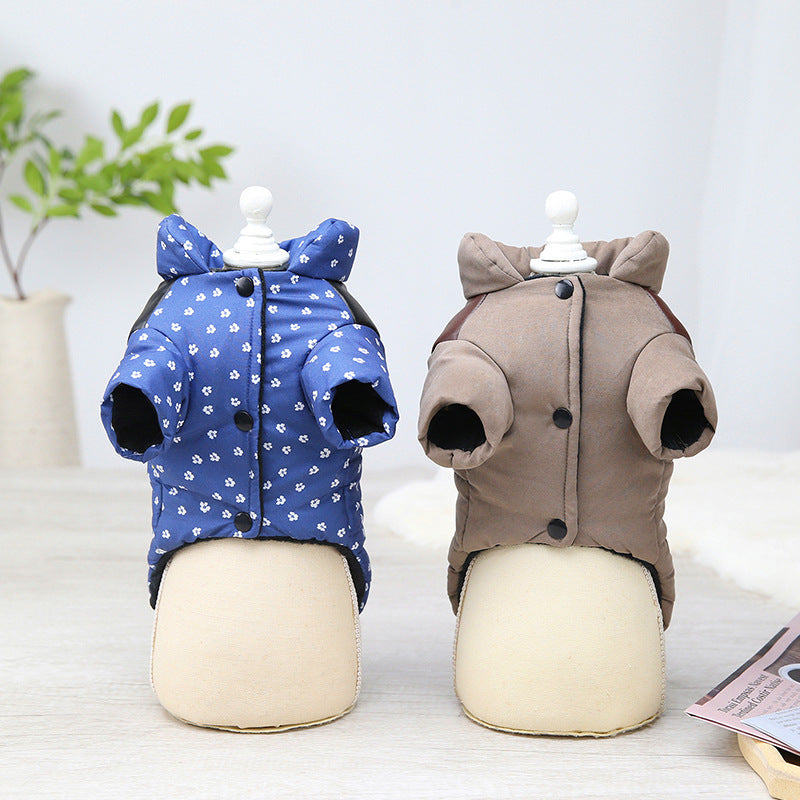 KFX-3933757 Casual Dog Jumpsuit with Leather Stitching and Plush Lining in Khaki and Blue