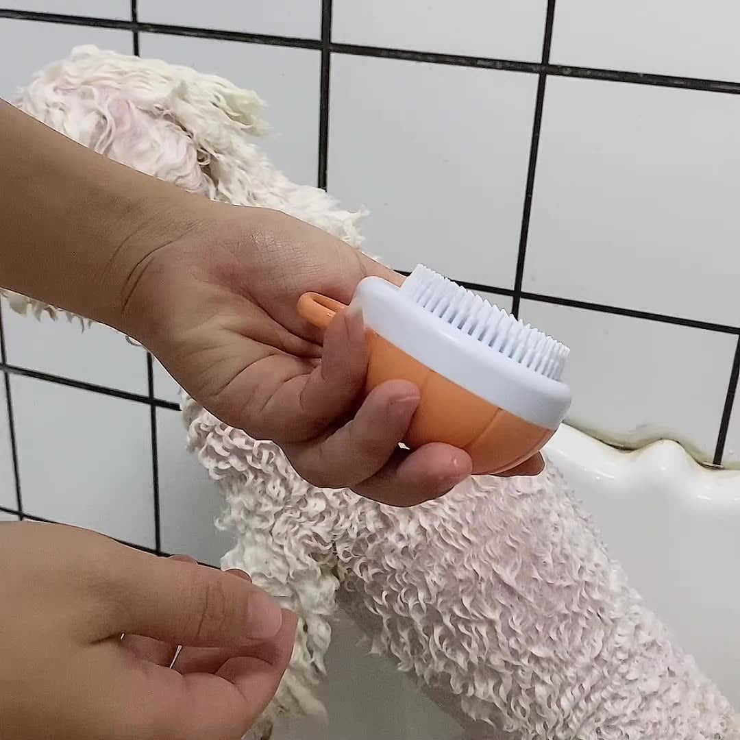 KFX-3935037 Silicone Dog Bath Brush with Shampoo Dispenser and Massage Bristles for Effective Pet Grooming