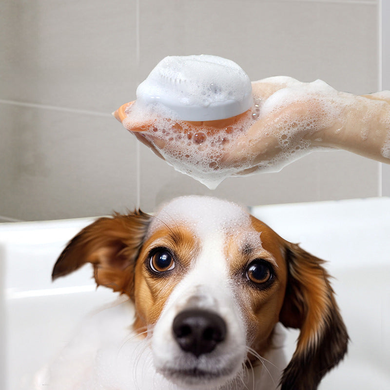 KFX-3935037 Silicone Dog Bath Brush with Shampoo Dispenser and Massage Bristles for Effective Pet Grooming