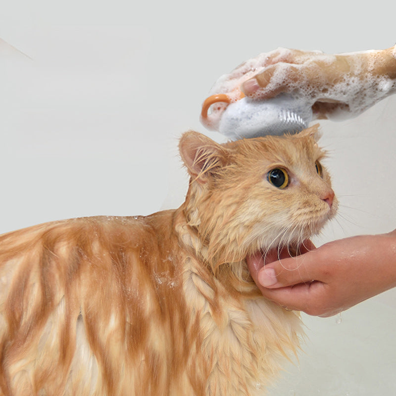 KFX-3935037 Silicone Dog Bath Brush with Shampoo Dispenser and Massage Bristles for Effective Pet Grooming
