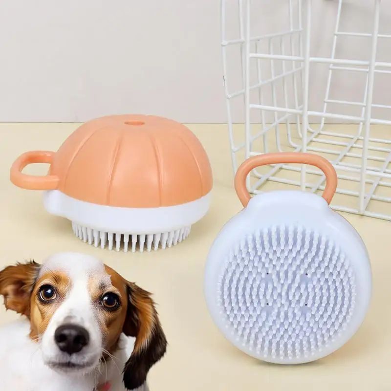 KFX-3935037 Silicone Dog Bath Brush with Shampoo Dispenser and Massage Bristles for Effective Pet Grooming