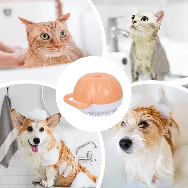 KFX-3935037 Silicone Dog Bath Brush with Shampoo Dispenser and Massage Bristles for Effective Pet Grooming
