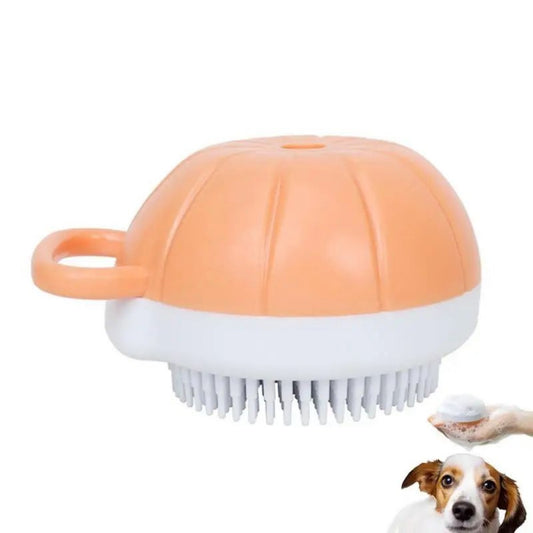 KFX-3935037 Silicone Dog Bath Brush with Shampoo Dispenser and Massage Bristles for Effective Pet Grooming