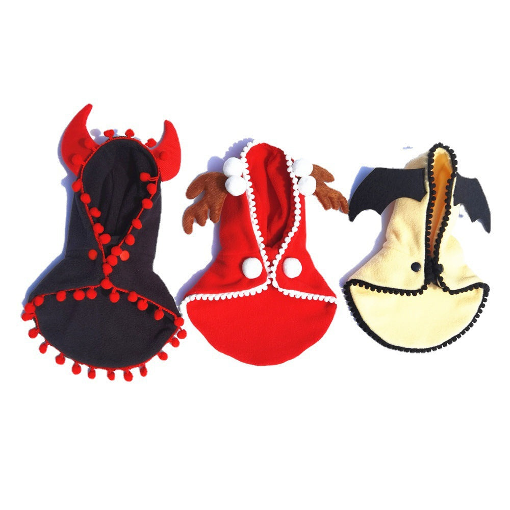 KFX-3935549 Cozy Fleece Hooded Pet Cloak for Halloween and Christmas in Black, Red, and Yellow