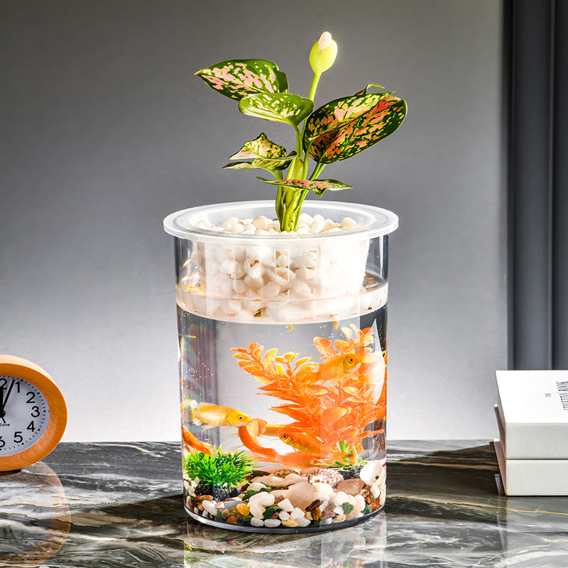 KFX-3936445 Transparent Ecosystem Column Fish Tank for Creative Desktop Decoration