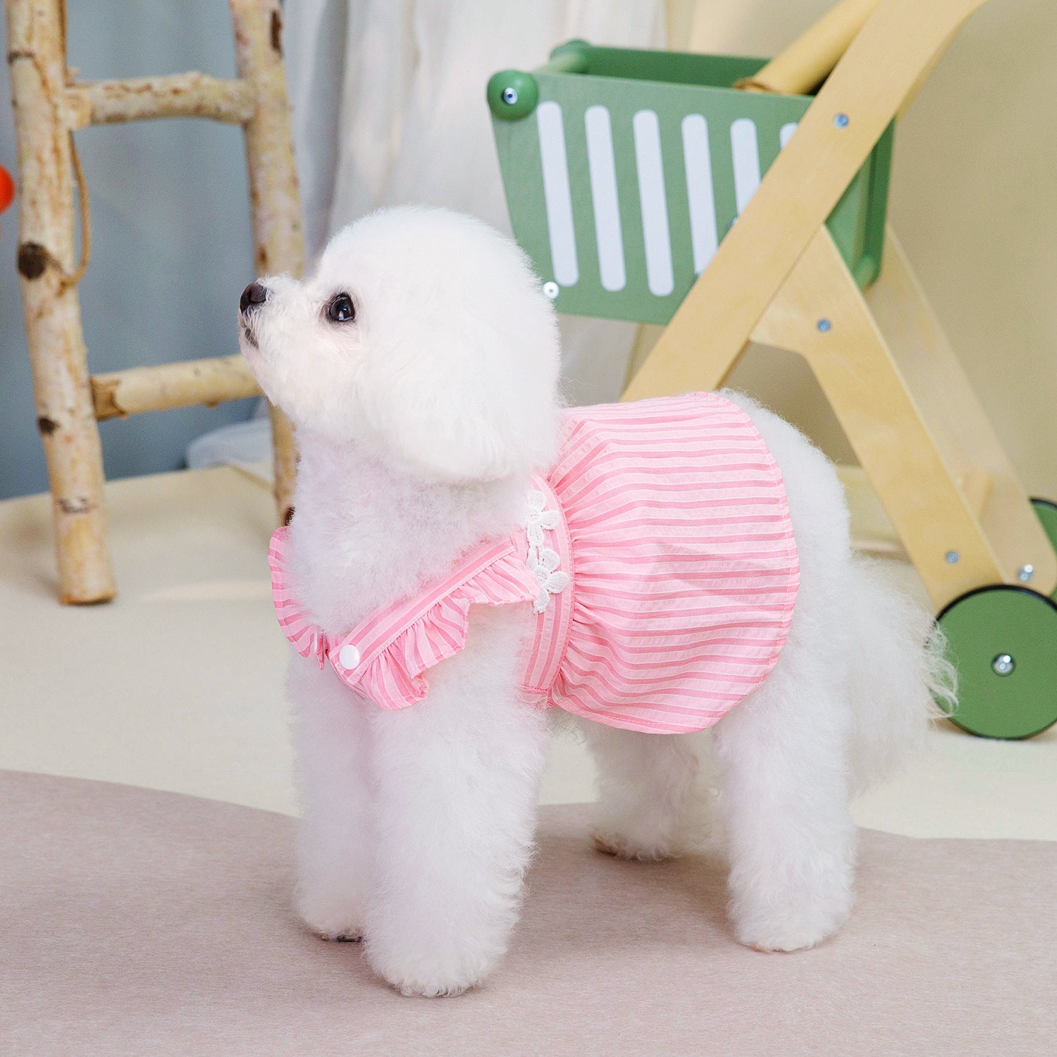 KFX-3937725 Stylish Vertical Bar Skirt for Dogs in Striped Blue - Spring and Summer Fashion