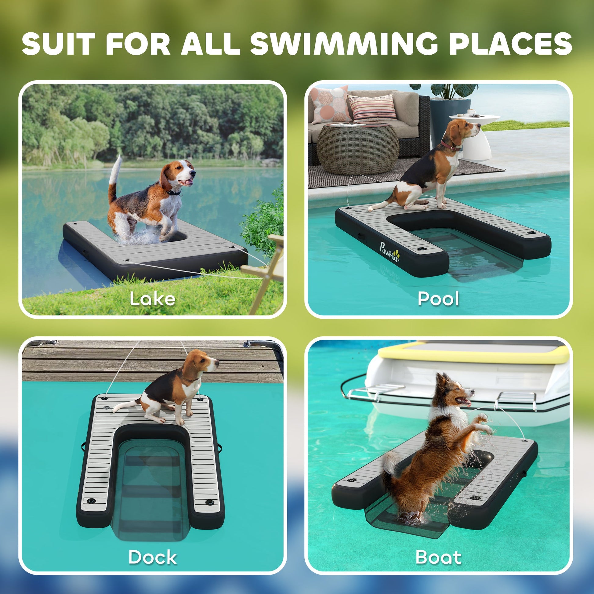 KFX-3938621 Inflatable Dog Boat Ramp for Easy Water Access, 286 lbs Capacity, Non-Slip Platform and Manual Pump Included