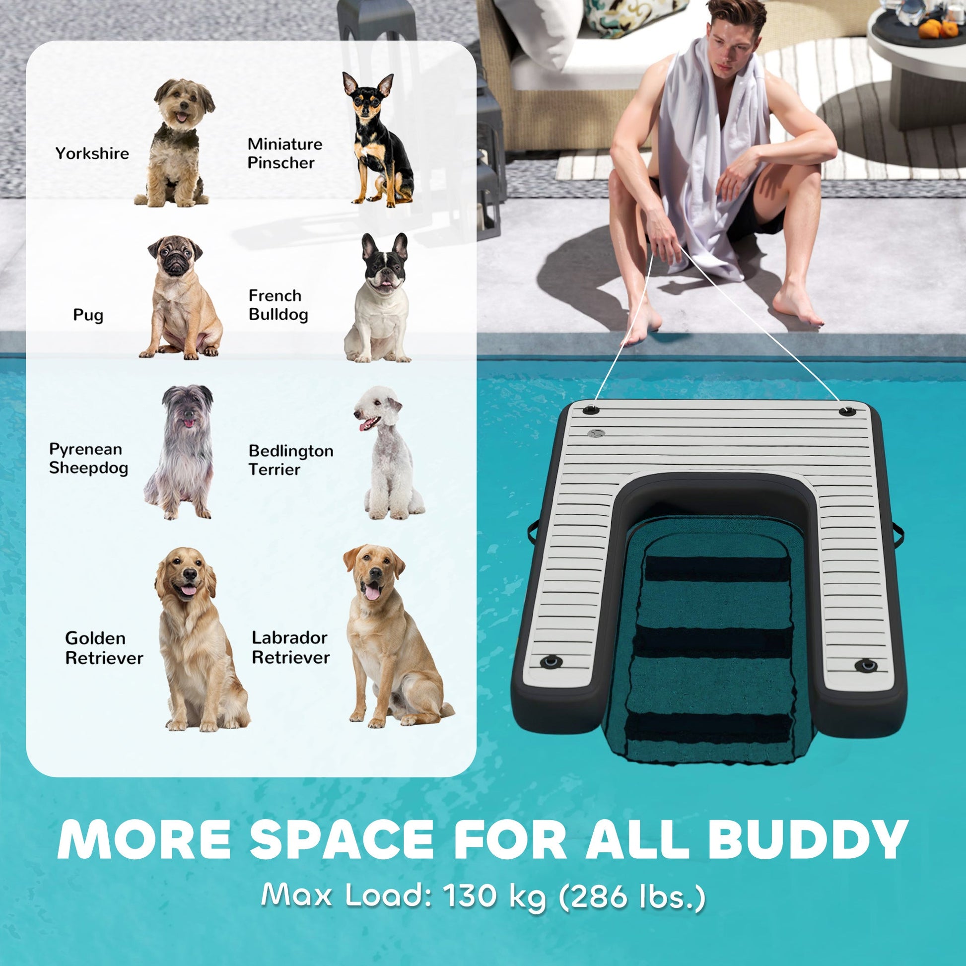 KFX-3938621 Inflatable Dog Boat Ramp for Easy Water Access, 286 lbs Capacity, Non-Slip Platform and Manual Pump Included