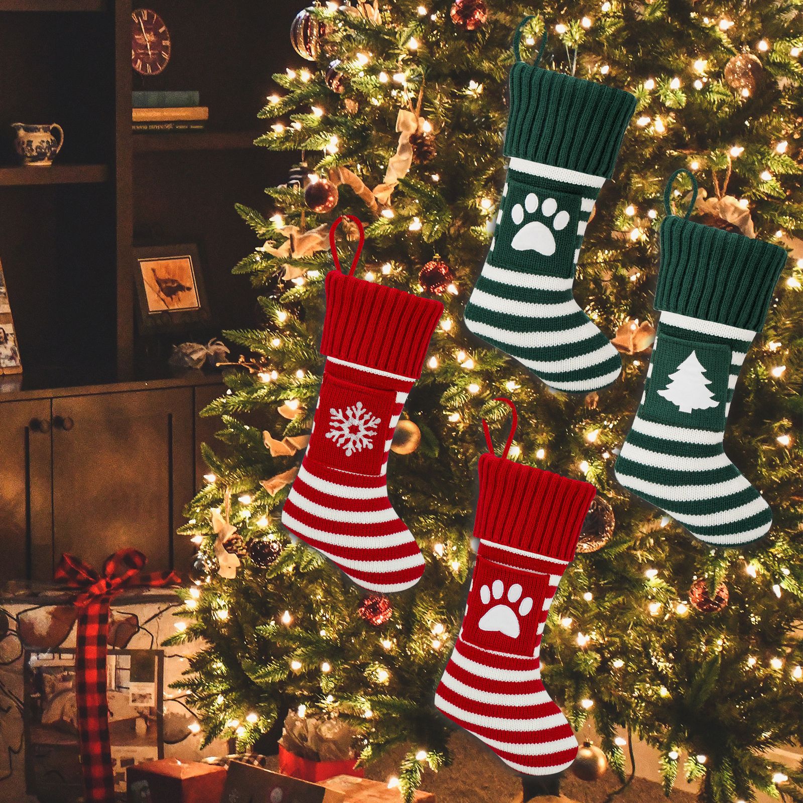 KFX-3939773 Christmas Pet Socks Gift Set - Knitted Holiday Designs for Cats and Dogs