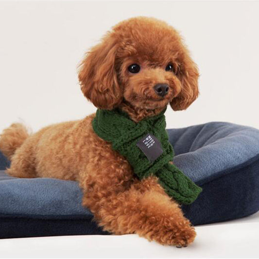 KFX-3940541 Wool Pet Scarf for Small Dogs and Cats - Warm and Stylish in Green and Red