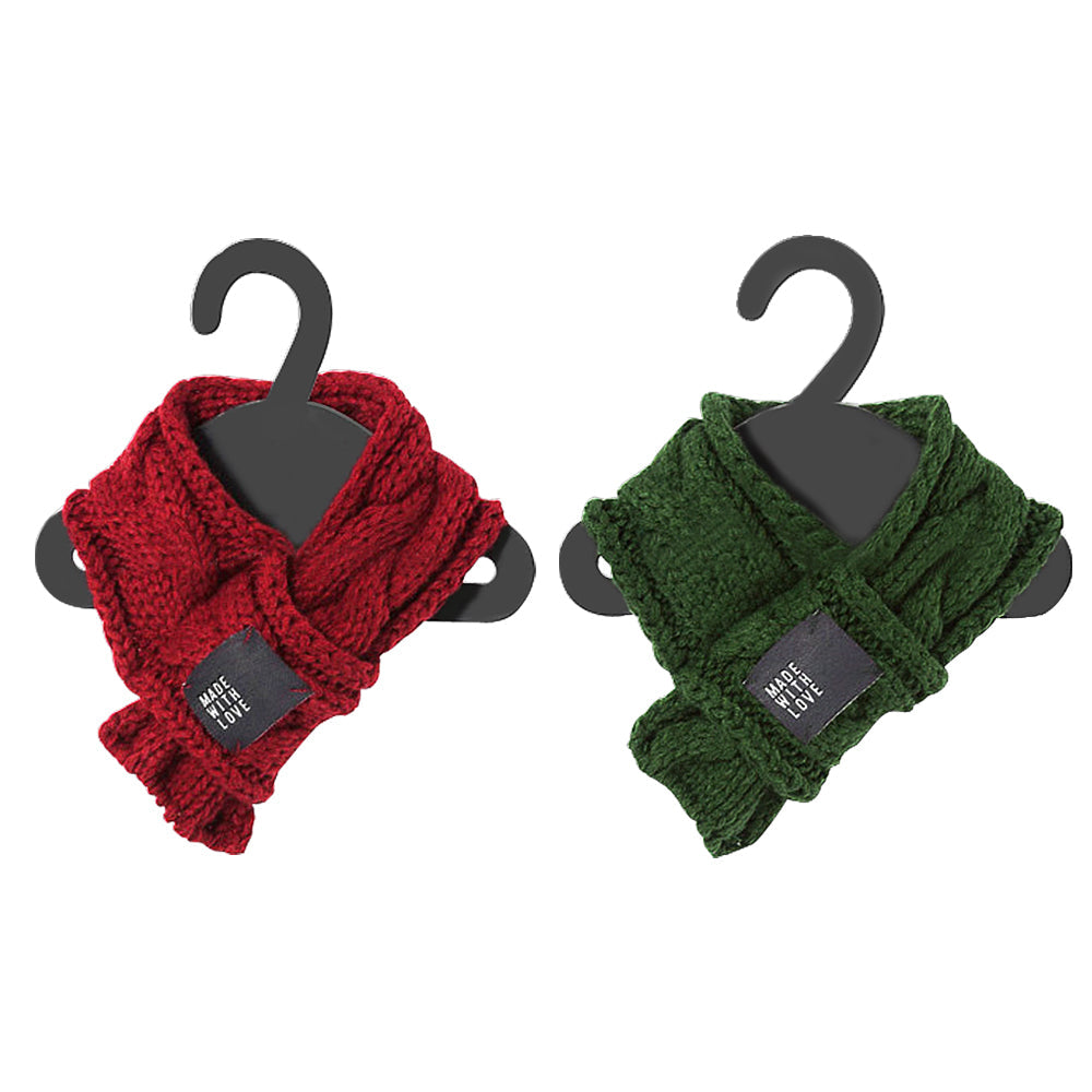 KFX-3940541 Wool Pet Scarf for Small Dogs and Cats - Warm and Stylish in Green and Red