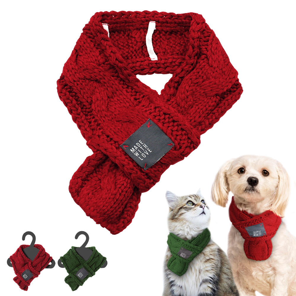 KFX-3940541 Wool Pet Scarf for Small Dogs and Cats - Warm and Stylish in Green and Red