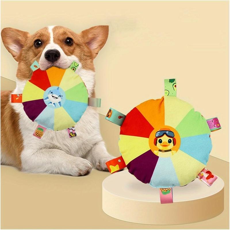 KFX-3942589 Interactive Plush Dog Flying Disc Toy with Chew Resistance and Bells, Washable Tug-of-War Design