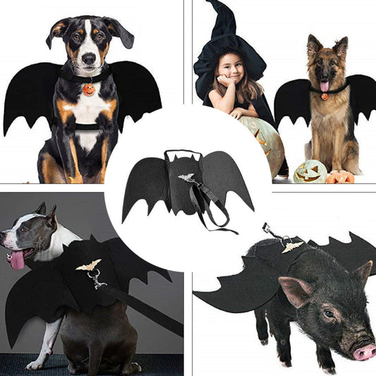 KFX-3942717 Halloween Pet Bat Wings Costume for Dogs and Cats - Durable Black Polyester Fiber and Felt Fabric