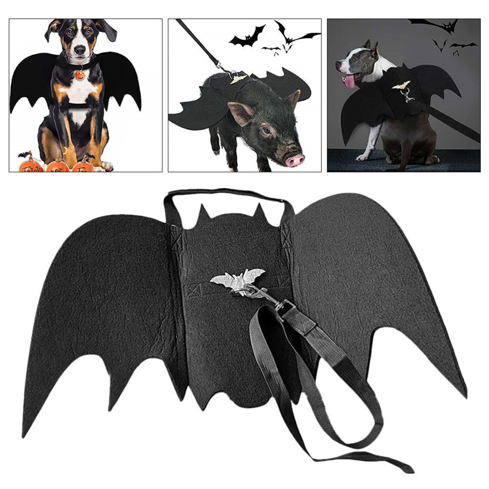 KFX-3942717 Halloween Pet Bat Wings Costume for Dogs and Cats - Durable Black Polyester Fiber and Felt Fabric