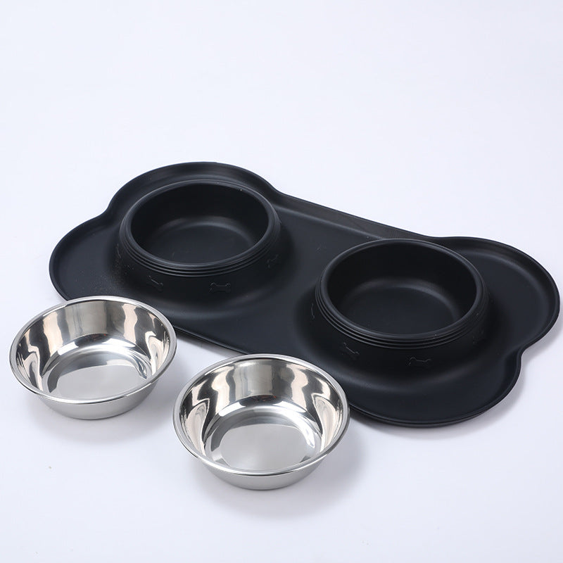 KFX-3943101 Silicone Non-Slip Pet Bowl with Stainless Steel Insert - Available in Black and Blue Sizes S, M, L