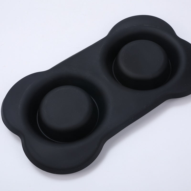 KFX-3943101 Silicone Non-Slip Pet Bowl with Stainless Steel Insert - Available in Black and Blue Sizes S, M, L