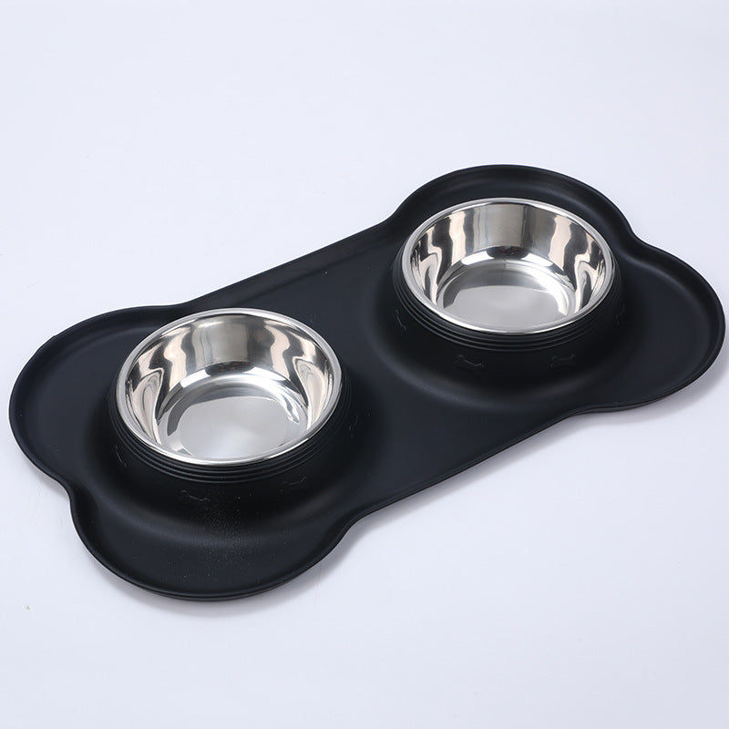 KFX-3943101 Silicone Non-Slip Pet Bowl with Stainless Steel Insert - Available in Black and Blue Sizes S, M, L