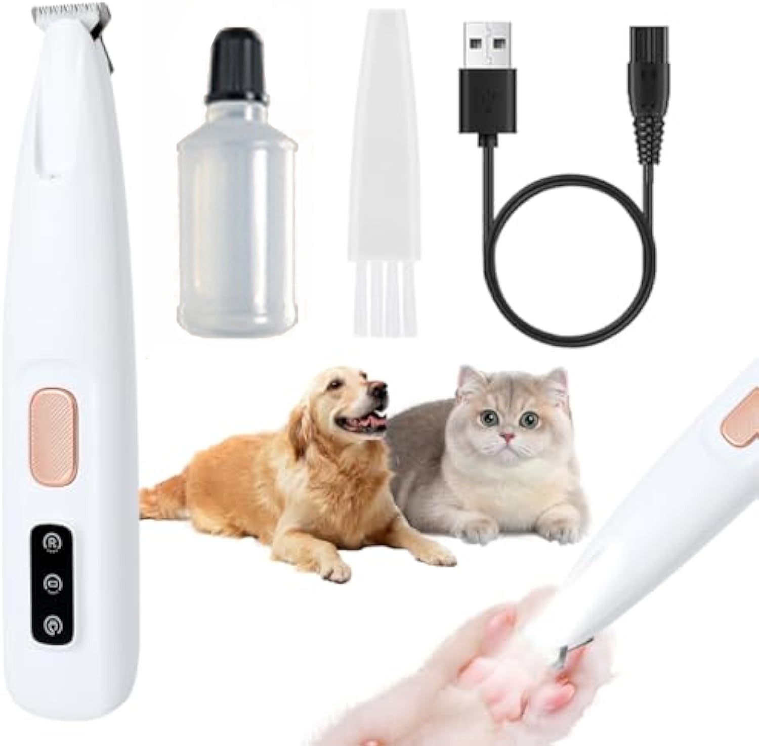KFX-3946173 Electric Dog Paw Trimmer with LED Light - Rechargeable Low Noise Pet Hair Clipper