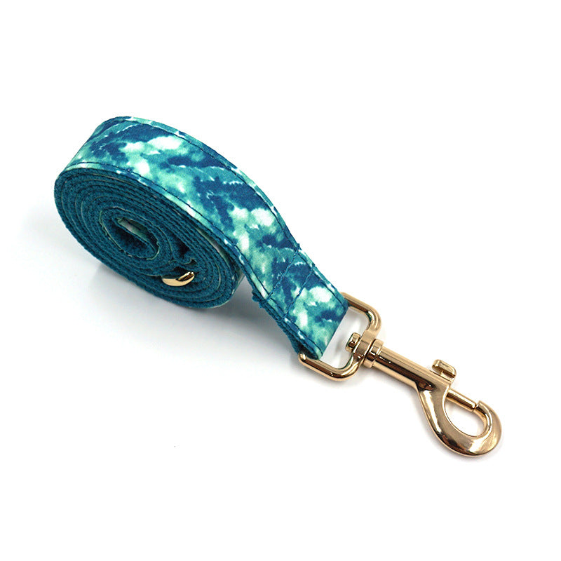 KFX-3948477 Agate Green Striped Dog Collar and Leash Set with Gold Buckle